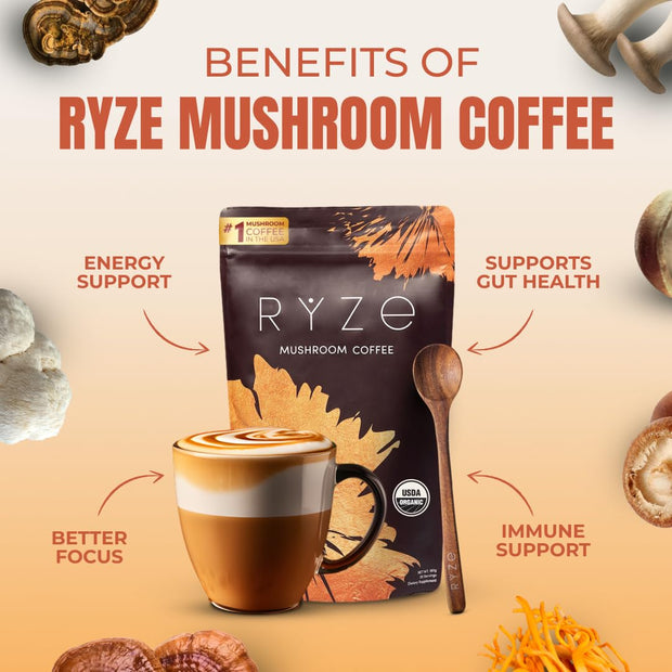 RYZE Mushroom Coffee USDA Organic |30 Servings|