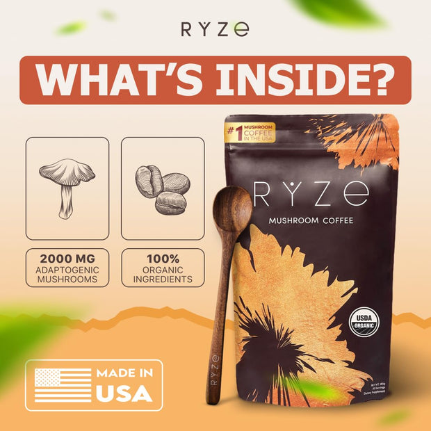 RYZE Mushroom Coffee USDA Organic |30 Servings|